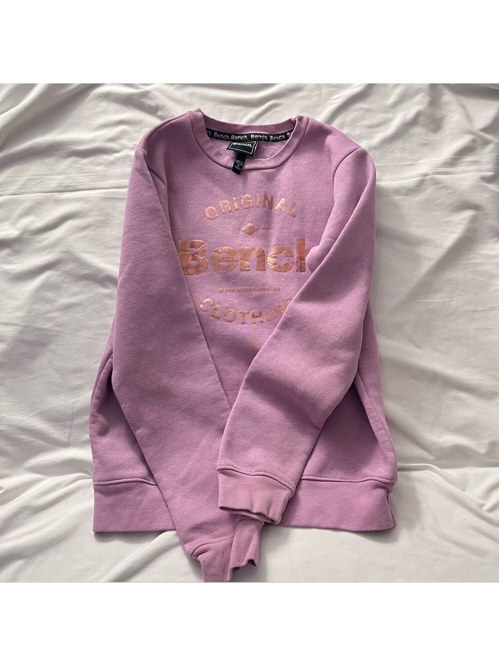 Bench Logo Sweatshirt Rose Gold Graphic Fleece Women's Small